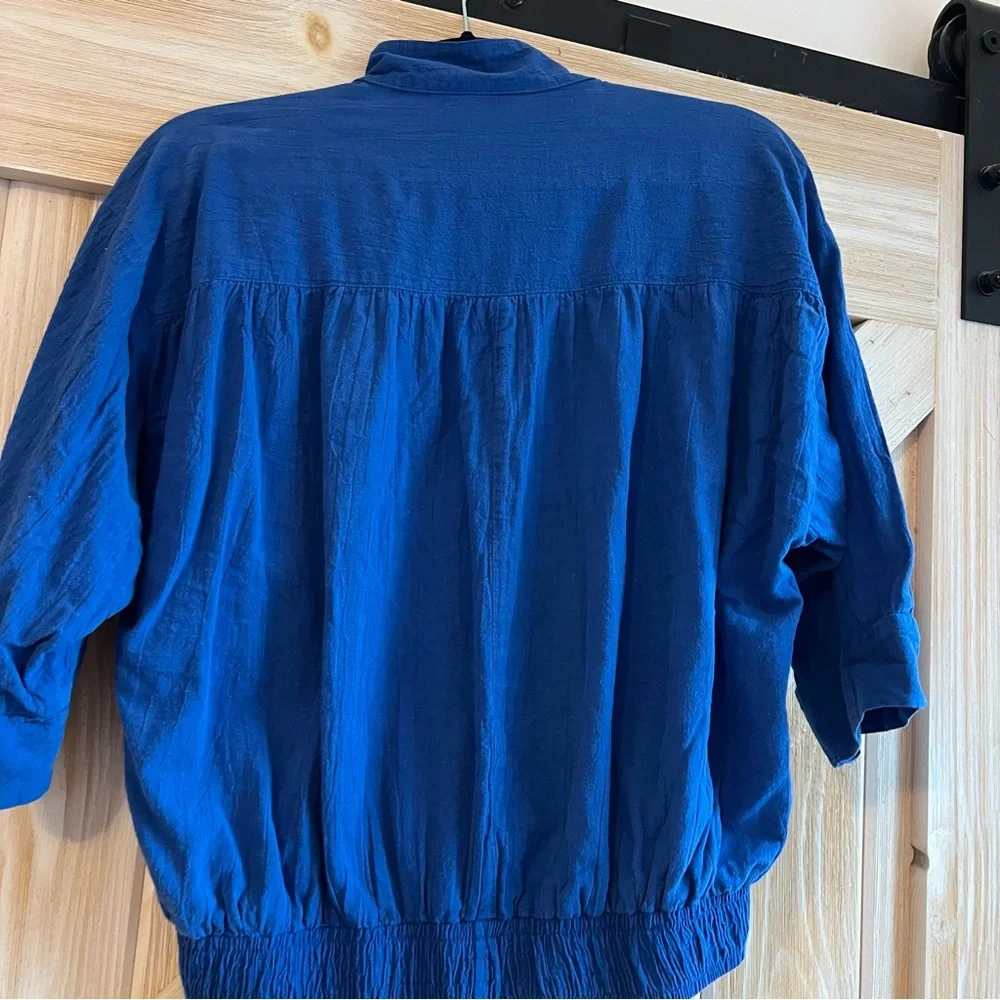 Vintage cotton cobalt blue top by Alice Martin pullover with pockets - Picture 7 of 12
